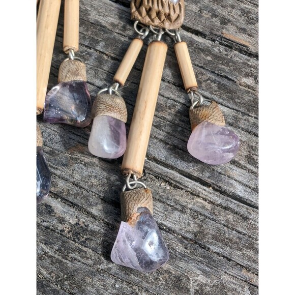 Vintage Stone Bohemian Earrings, Handcrafted Purple Gemstone Dangle Earrings - Picture 10 of 10